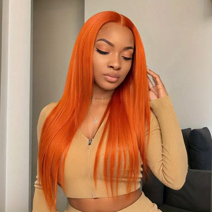 Orange Ginger Color Lace Closure Wigs Pre Plucked Straight Human Hair ｜QT Hair