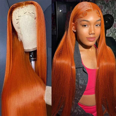 Orange Ginger Color Lace Closure Wigs Pre Plucked Straight Human Hair ｜QT Hair