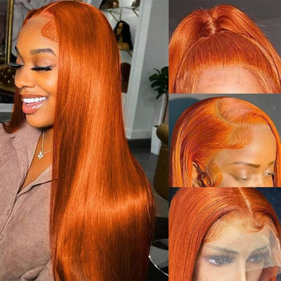 Orange Ginger Color Lace Closure Wigs Pre Plucked Straight Human Hair ｜QT Hair