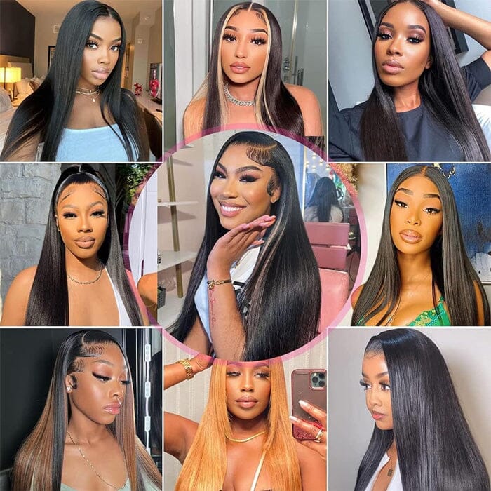 Straight Malaysian Human Hair 4 Bundles with Frontal Natural Black Color for Women ｜QT Hair