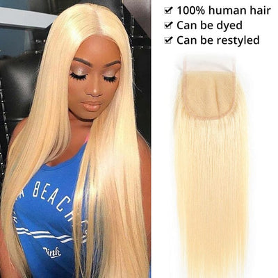 Peruvian Blonde Color 613 Straight Human Hair 4 Bundles with 4x4 Lace Closure
