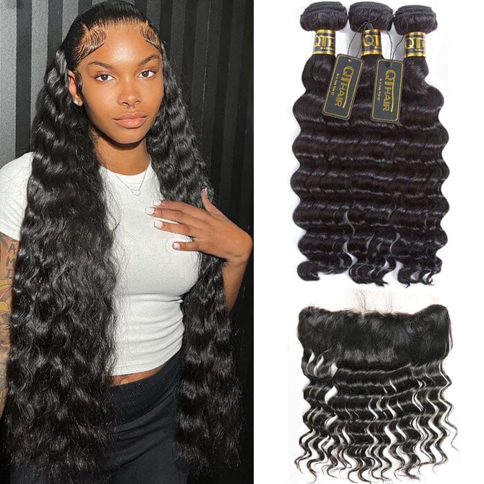 Peruvian Loose Deep Wave Human Hair 3 Bundles with 13x4 Transparent Lace Frontal ｜QT Hair