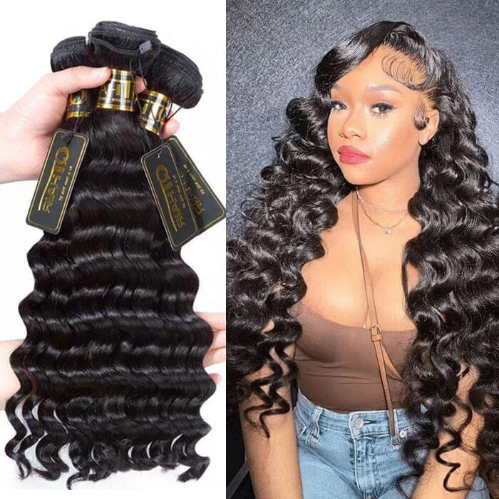 Buy Loose Deep Wave Virgin Human Hair Bundles Get 4x4 Transparent Lace Closure Free