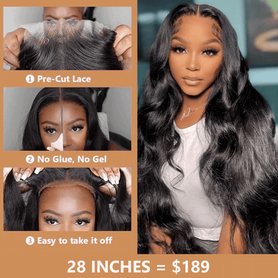 30" = $199 Pre Cut Glueless 8x5 Lace Closure Wig Body Wave QT Virgin Human Hair Flash Sale