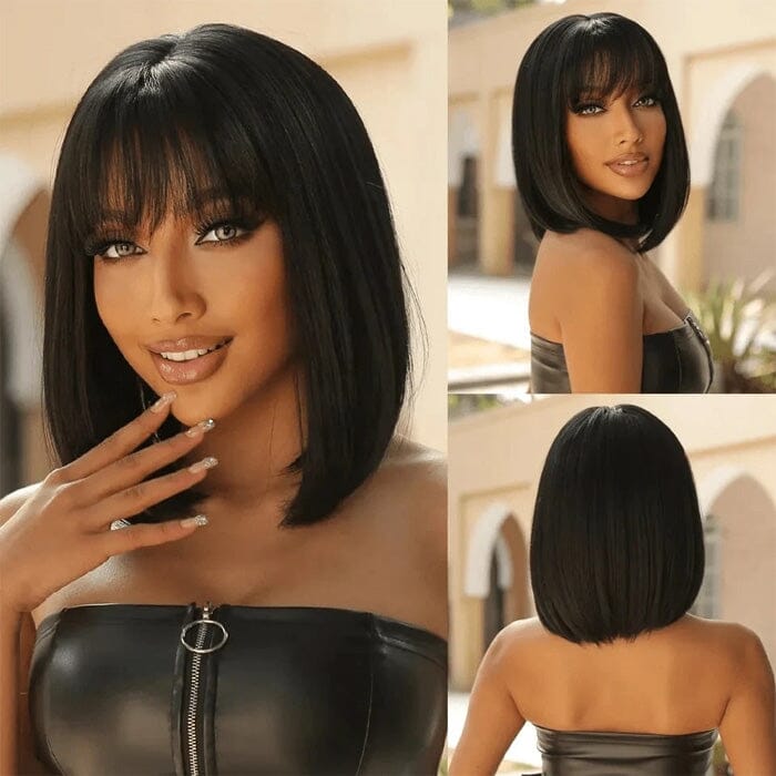 2 Wigs $149 Kinky Straight Pre Cut Lace Wig with Lace Part Wig with Bangs Human Hair