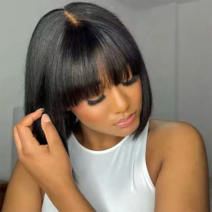 2 Wigs $149 Kinky Straight Pre Cut Lace Wig with Lace Part Wig with Bangs Human Hair