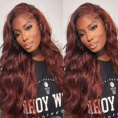 QT 70% Off Reddish Brown Human Hair Lace Frontal Wig Body Wave Flash Sale ｜QT Hair