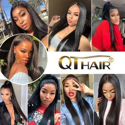 QT Human Hair Bundles Malaysian Straight Hair 4 Pcs with 4x4 Lace Closure ｜QT Hair