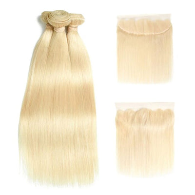 QT 14A Brazilian Human Hair #613 Blonde Straight Hair with 13x4 Swiss Lace Frontal