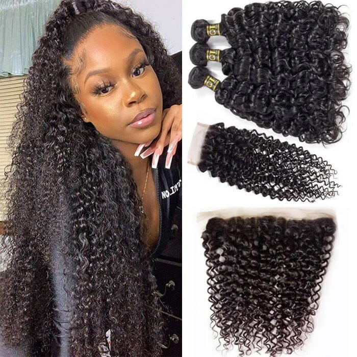 QT 14A Brazilian Jerry Curly Human Hair Bundles with Lace Closure or Frontal ｜QT Hair