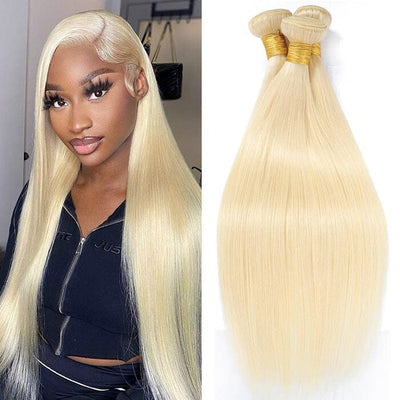 Peruvian Blonde Color 613 Straight Human Hair 4 Bundles with 4x4 Lace Closure ｜QT Hair