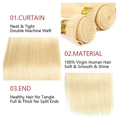 QT 14A Grade Brazilian Straight Hair Bundles #613 Blonde Virgin Human Hair Weave ｜QT Hair