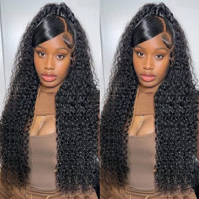 QT 14A Kinky Curly Human Hair 4 Bundles with Lace Frontal Lace Ear to Ear with Baby Hair