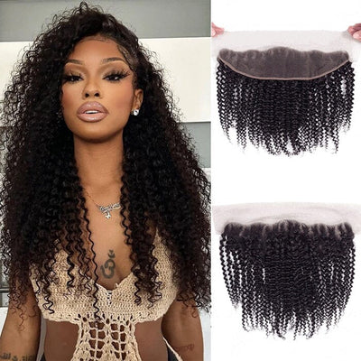 QT 14A Kinky Curly Human Hair 4 Bundles with Lace Frontal Lace Ear to Ear with Baby Hair