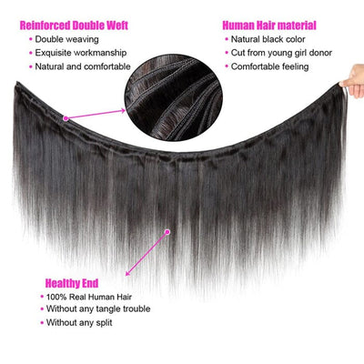 Peruvian Straight 4 Bundles with 4x4 Lace Closure Human Hair Bundles Weave Extensions ｜QT Hair
