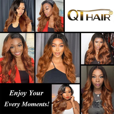 QT 1B/30 Body Wave 3 Bundles with Lace Closure Dark Roots Ombre Human Hair ｜QT Hair