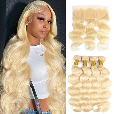 QT 613 Color Body Wave Human Hair Weave Bundles 4 Pcs with 13x4 Full Lace Frontal ｜QT Hair