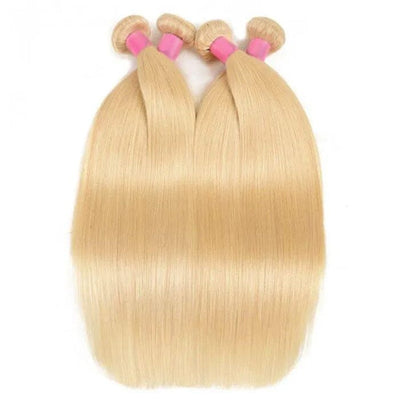 Indian Straight Virgin Human Hair Color 613 Blonde 4 Bundles with 4x4 Lace Closure ｜QT Hair