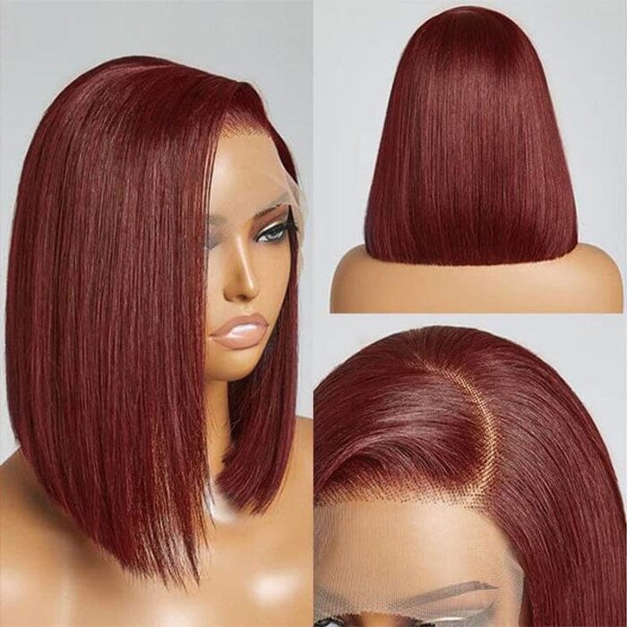 QT Auburn Brown Bone Straight Short Bob Lace Wigs Pre Plucked Human Hair ｜QT Hair