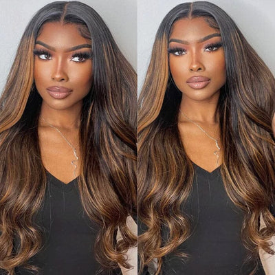 QT Balayage Highlight Body Wave Lace Front Wigs Shadow Root Pre Plucked Human Hair ｜QT Hair