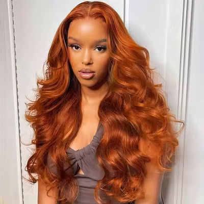 QT Body Wave Orange Ginger Color Transparent Lace Closure Wigs Human Hair ｜QT Hair