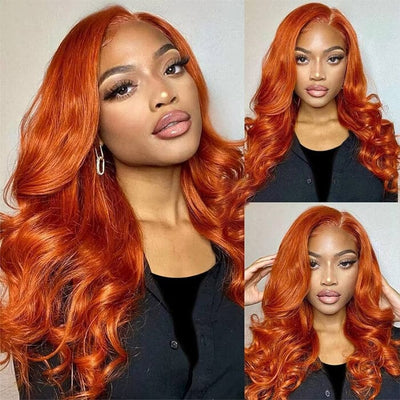 QT Body Wave Orange Ginger Color Transparent Lace Closure Wigs Human Hair ｜QT Hair