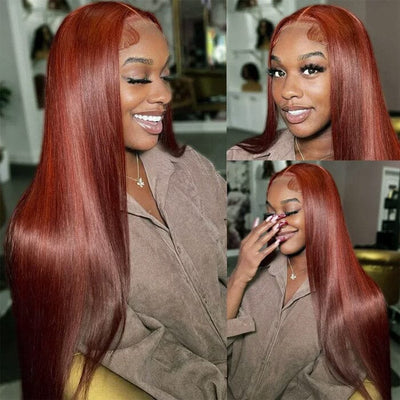 QT Bone Straight Hair Auburn Brown Color Lace Closure Wigs Human Hair ｜QT Hair