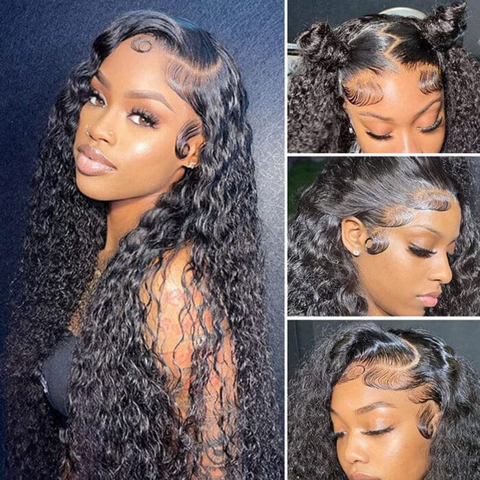 Water Wave 3 Bundles with Lace Frontal Wet and Wavy Natural Black Color Human Hair ｜QT Hair