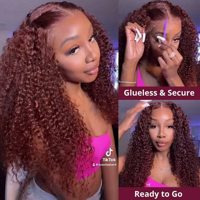QT Hair 13x6 Lace Frontal Wig Jerry Curly Reddish Brown Color Human Hair ｜QT Hair
