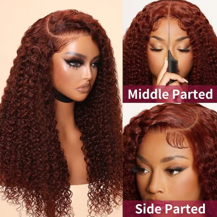 QT Hair 13x6 Lace Frontal Wig Jerry Curly Reddish Brown Color Human Hair ｜QT Hair