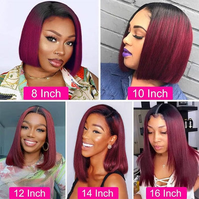 QT Hair 1B/99J Color Short Bob Wig Pre Plucked Bone Straight Ombre Human Hair ｜QT Hair