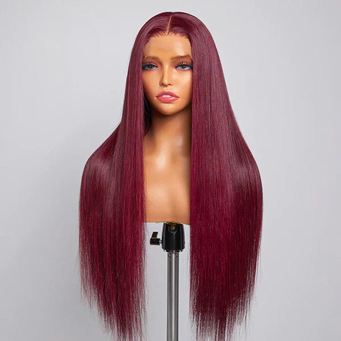 QT Hair 99J Color Lace Closure Wigs Pre Plucked Human Hair Silky Straight ｜QT Hair