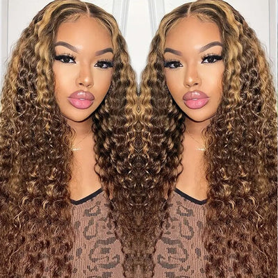 QT Hair Deep Wave Lace Closure Wigs Ombre Brown Highlight Human Hair ｜QT Hair