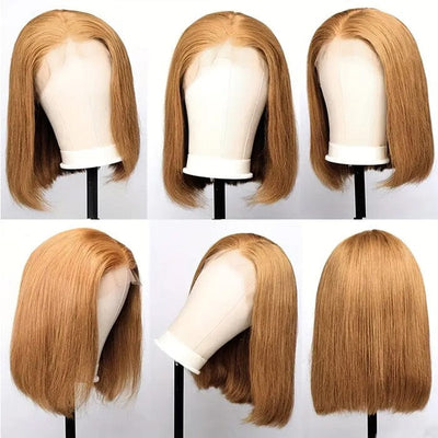 QT Hair Honey Blonde Color 27 Lace Closure Wig Short Bob Straight Human Hair ｜QT Hair