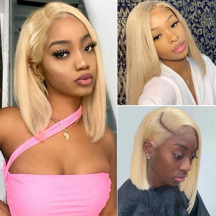 QT Hair Honey Blonde Color 613 Lace Frontal Wig Bone Straight Human Hair ｜QT Hair