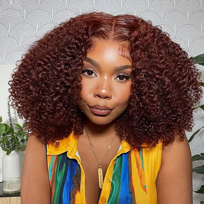 QT Hair Kinky Curly Reddish Brown Color 33 Lace Closure Wig Human Hair ｜QT Hair