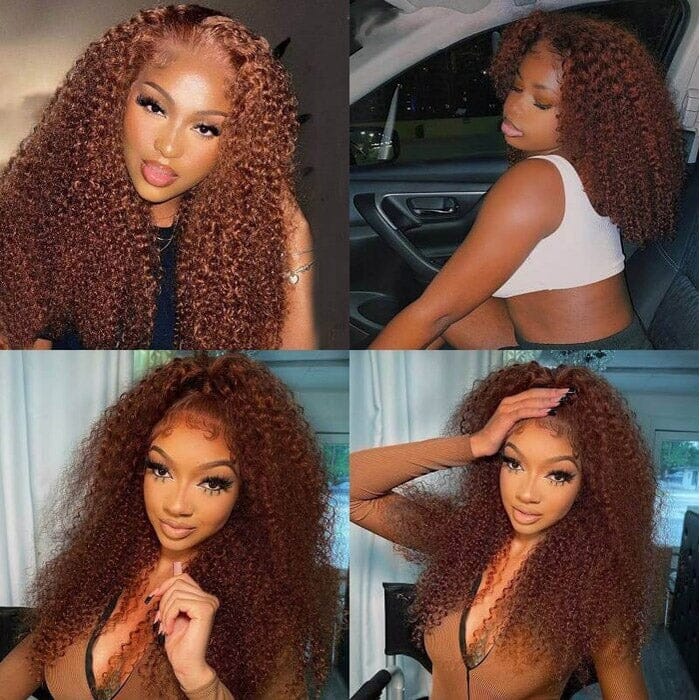 QT Hair Kinky Curly Reddish Brown Color 33 Lace Closure Wig Human Hair ｜QT Hair