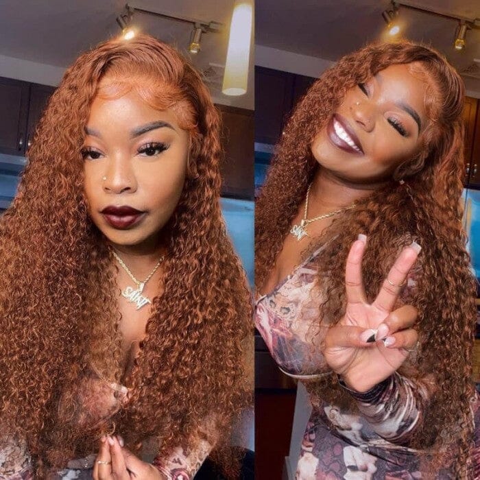 QT Hair Medium Auburn Brown Color Jerry Curly Lace Wigs Human Hair ｜QT Hair