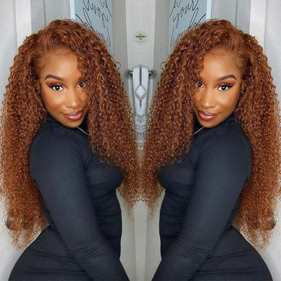 QT Hair Medium Auburn Brown Color Jerry Curly Lace Wigs Human Hair ｜QT Hair