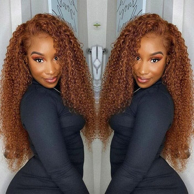 QT Hair Medium Auburn Brown Color Jerry Curly Lace Wigs Human Hair ｜QT Hair