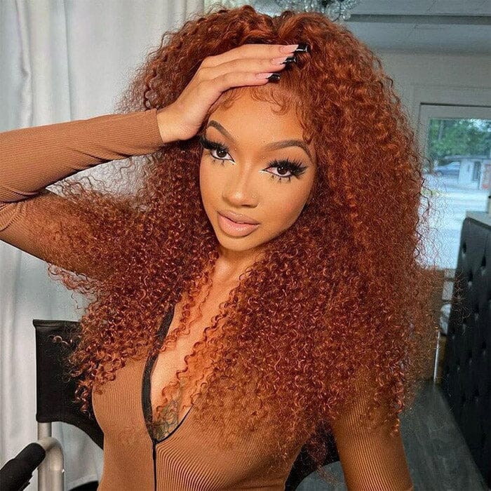 QT Hair Medium Auburn Brown Color Jerry Curly Lace Wigs Human Hair ｜QT Hair