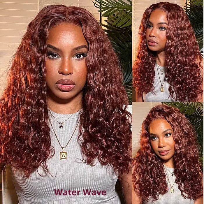 QT Hair Reddish Brown Wet and Wavy Lace Closure Wigs Human Hair Water Wave ｜QT Hair