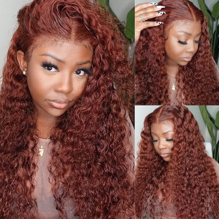 QT Hair Reddish Brown Wet and Wavy Lace Closure Wigs Human Hair Water Wave ｜QT Hair