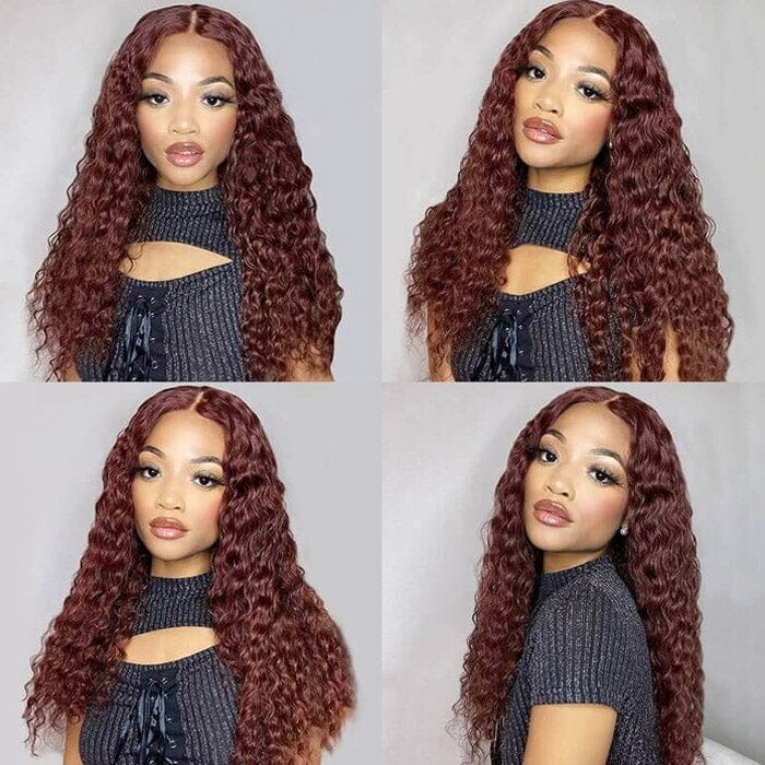 QT Hair Reddish Brown Wet and Wavy Lace Closure Wigs Human Hair Water Wave ｜QT Hair