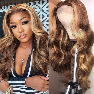 QT Highlight Lace Frontal Wig Ombre Honey Blonde Human Hair Pre Plucked Body Wave ｜QT Hair
