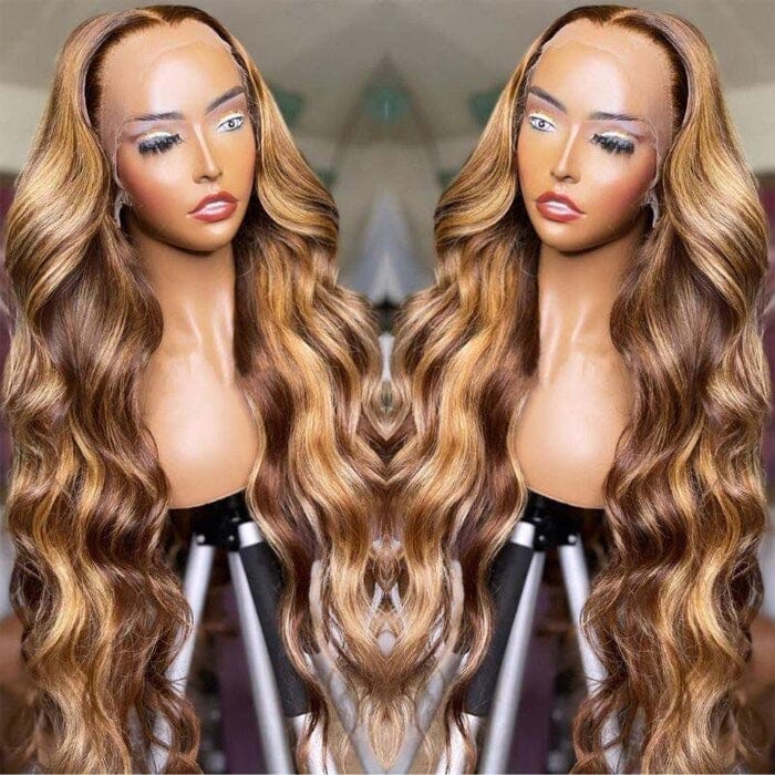 QT Highlight Lace Frontal Wig Ombre Honey Blonde Human Hair Pre Plucked Body Wave ｜QT Hair