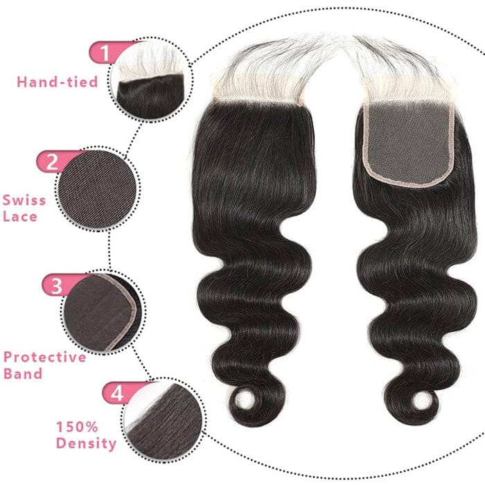 QT Human Hair Body Wave Swiss Lace Closure Pre Plucked Natural Hairline with Baby Hair ｜QT Hair