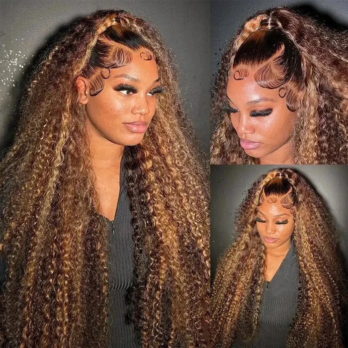 QT Jerry Curl Honey Blonde Highlight 4x4 5x5 Lace Closure Wigs Human Hair ｜QT Hair