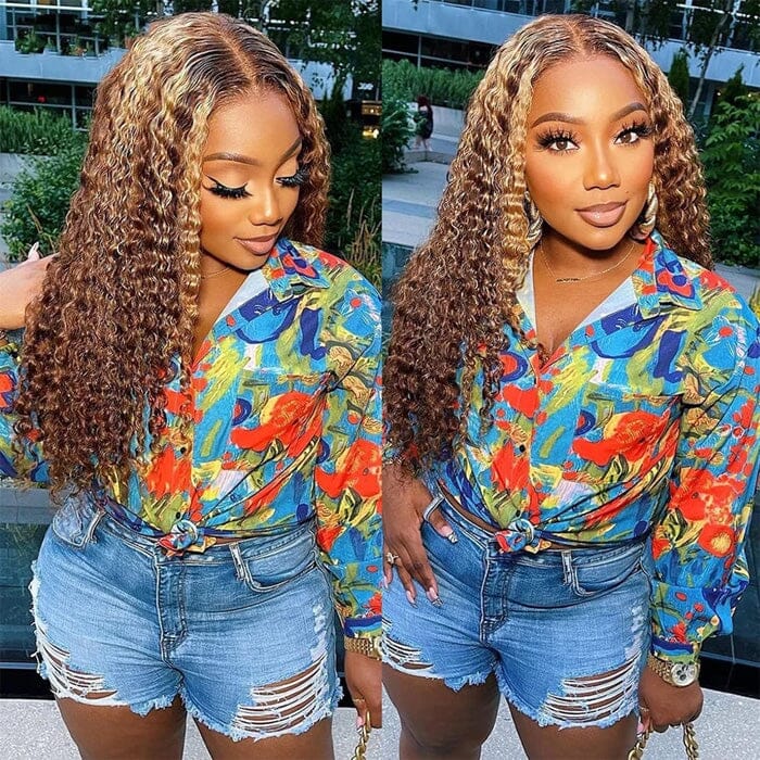 QT Jerry Curl Honey Blonde Highlight 4x4 5x5 Lace Closure Wigs Human Hair ｜QT Hair