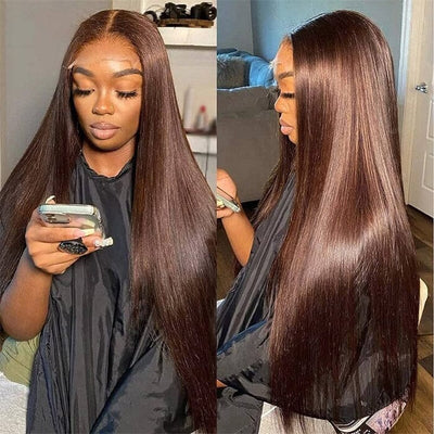 70% Off Brown Color 5x5 Lace Closure Wig Human Hair Silky Straight Flash Sale ｜QT Hair